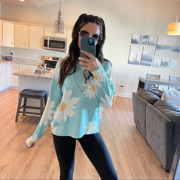 Daisy Girl Distressed Aqua Sweater - Picture 2 of 9